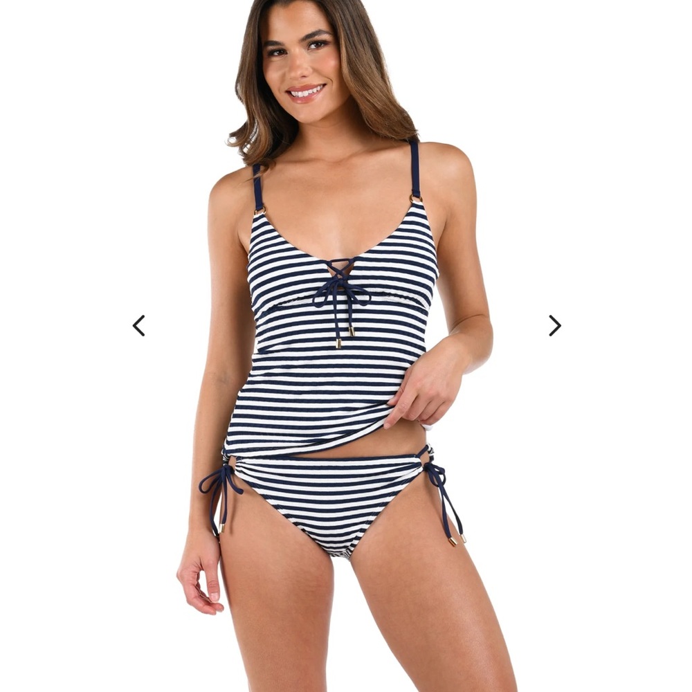 La Blanca Sail Navy and White Striped Tankini Top